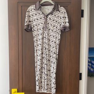 Trina Turk soft midi dress with brown and cream design